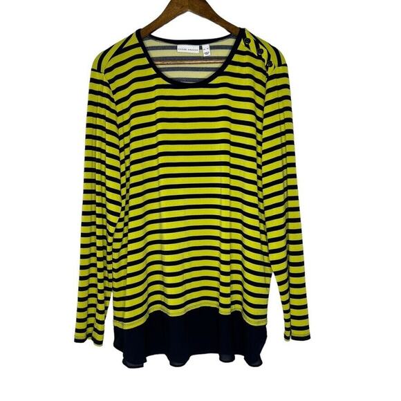 Susan Graver Women's Yellow Navy Striped Top Size XL Long Sleeve - Picture 1 of 10